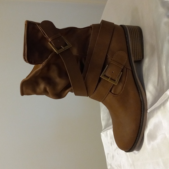 Western Moto Boot Pull On Mid Calf Wrap-around Strap with a Buckle Casual Comfy - Picture 10 of 15